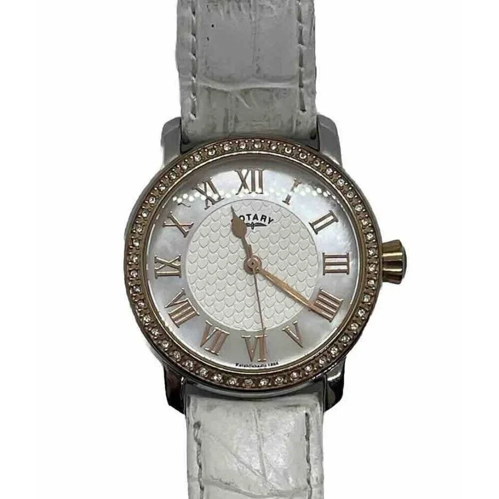 Rotary Women's Classic Quartz MOP Dial Watch White Leather Strap LS00109/061
